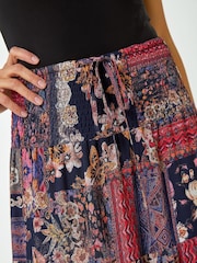 Roman Red Boho Floral Shirred Waist Maxi Skirt - Image 5 of 5