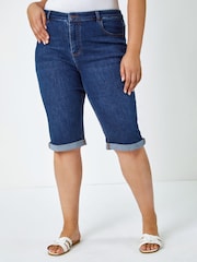 Roman Blue Curve Stretch Knee Length Denim Shorts - Image 1 of 5
