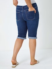 Roman Blue Curve Stretch Knee Length Denim Shorts - Image 2 of 5