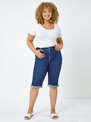 Roman Blue Curve Stretch Knee Length Denim Shorts - Image 3 of 5