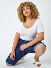 Roman Blue Curve Stretch Knee Length Denim Shorts - Image 4 of 5