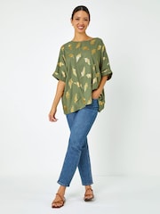 Roman Green Foil Print Button Back Top - Image 1 of 5