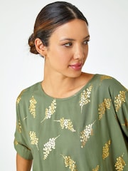 Roman Green Foil Print Button Back Top - Image 4 of 5