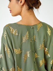 Roman Green Foil Print Button Back Top - Image 5 of 5