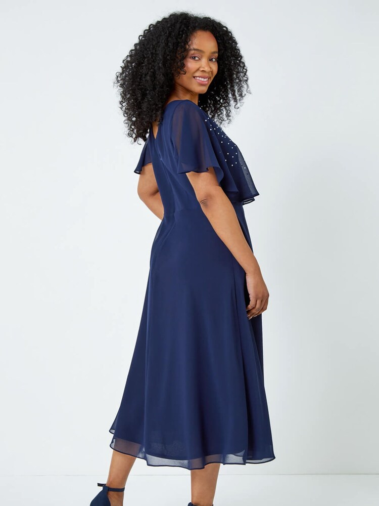 Roman Blue Sparkle Embellished Cape Dress - Image 2 of 5 Roman Blue Sparkle Embellished Cape Dress - Image 2 of 5