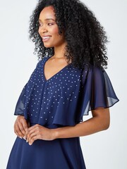 Roman Blue Sparkle Embellished Cape Dress - Image 4 of 5