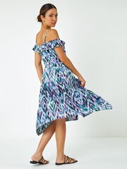 Roman Purple Cold Shoulder Printed Midi Dress - Image 2 of 5