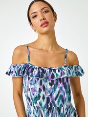 Roman Purple Cold Shoulder Printed Midi Dress - Image 4 of 5