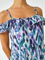Roman Purple Cold Shoulder Printed Midi Dress - Image 5 of 5