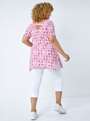 Roman Pink Curve Tile Print Longline Top - Image 2 of 5
