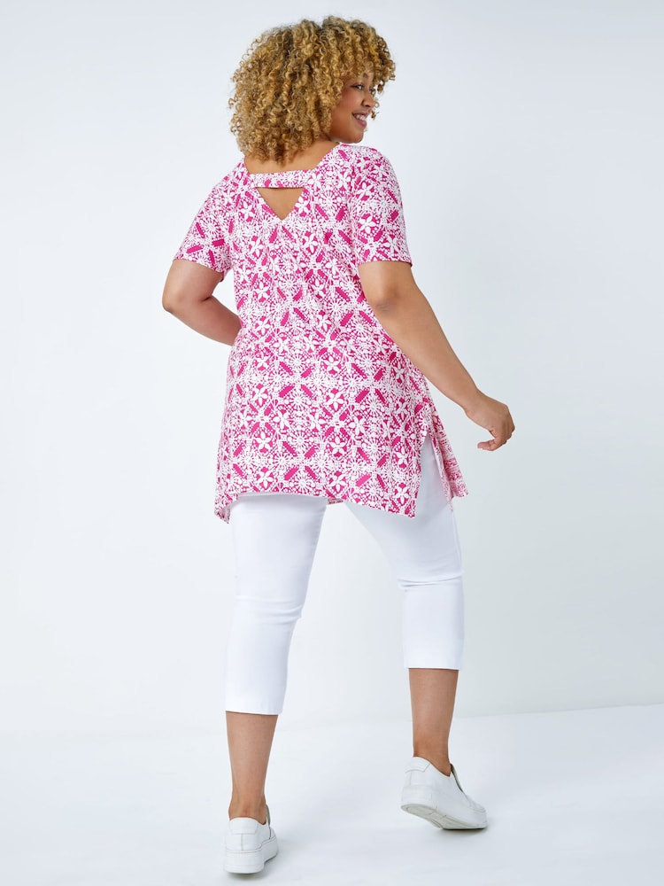 Roman Pink Curve Tile Print Longline Top - Image 2 of 5