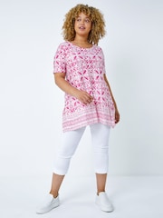 Roman Pink Curve Tile Print Longline Top - Image 3 of 5