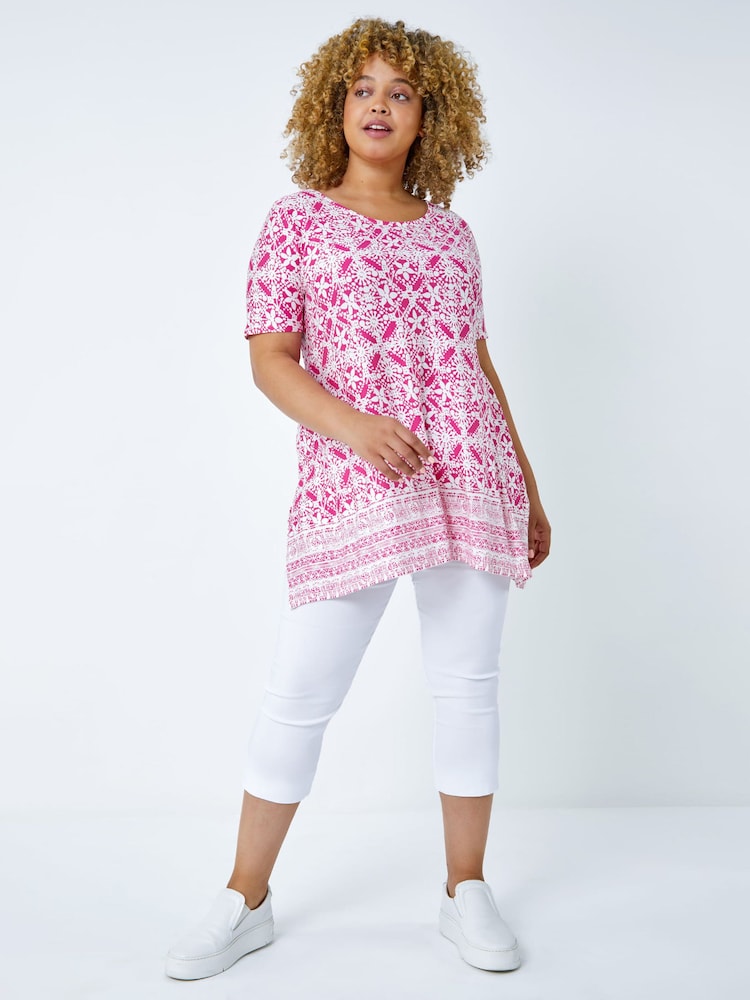 Roman Pink Curve Tile Print Longline Top - Image 3 of 5
