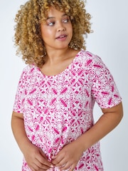 Roman Pink Curve Tile Print Longline Top - Image 4 of 5