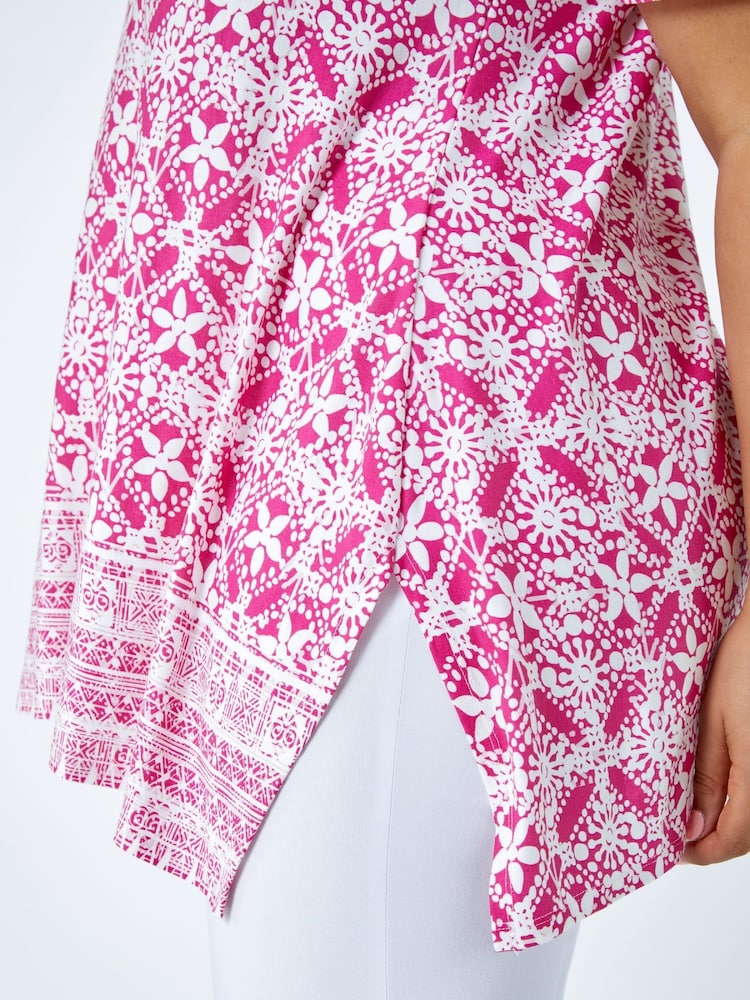 Roman Pink Curve Tile Print Longline Top - Image 5 of 5
