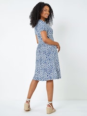 Roman Blue Petite Spot Print Wrap Dress - Image 2 of 5