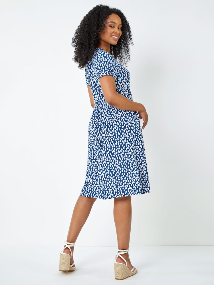 Roman Blue Petite Spot Print Wrap Dress - Image 2 of 5