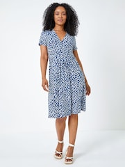 Roman Blue Petite Spot Print Wrap Dress - Image 3 of 5