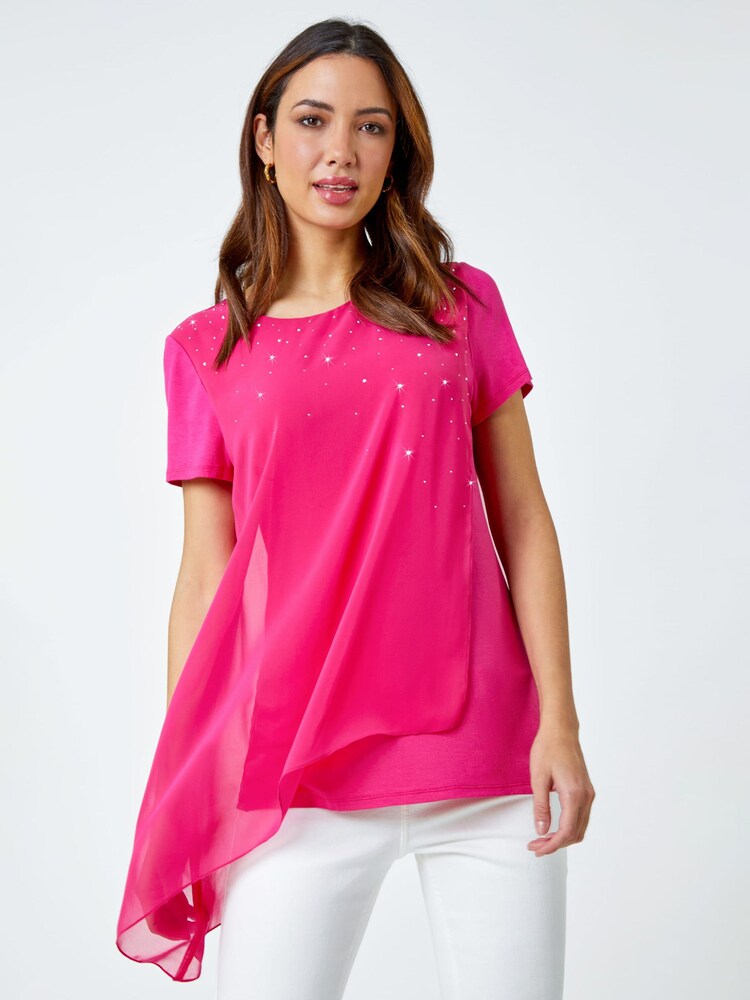 Roman Pink Diamante Embellished Overlay Top - Image 1 of 5