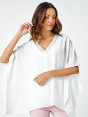 Roman White Sequin Trim Overlay Top - Image 1 of 5