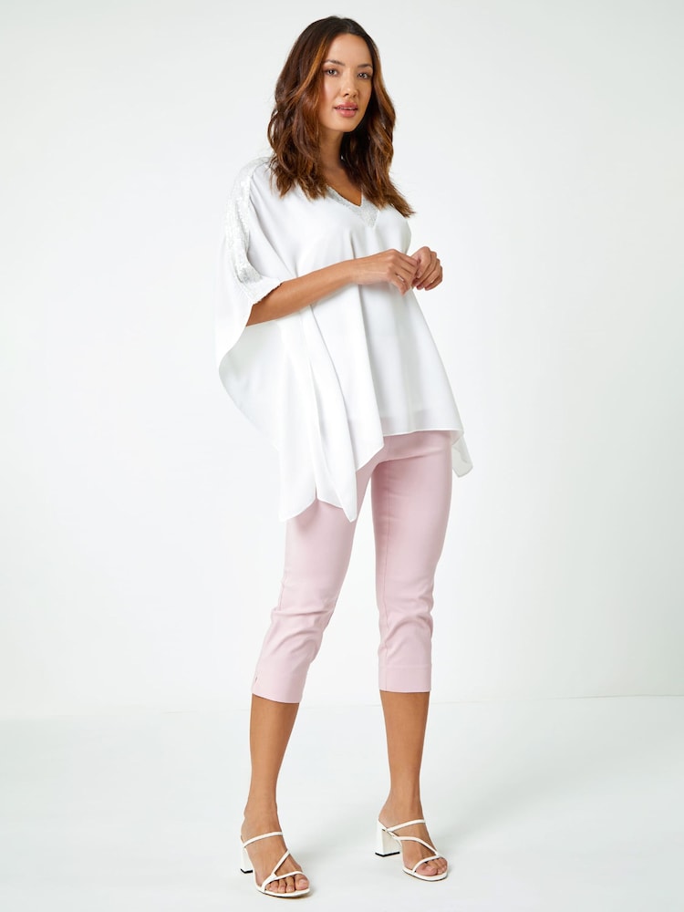 Roman White Sequin Trim Overlay Top - Image 2 of 5