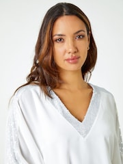 Roman White Sequin Trim Overlay Top - Image 4 of 5