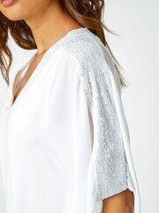 Roman White Sequin Trim Overlay Top - Image 5 of 5
