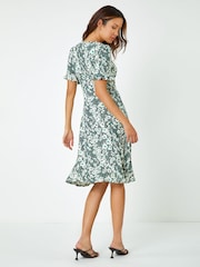 Roman Green Floral Print Button Detail Tea Dress - Image 2 of 5