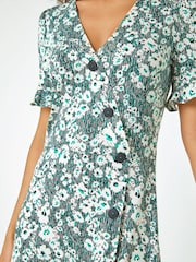 Roman Green Floral Print Button Detail Tea Dress - Image 5 of 5