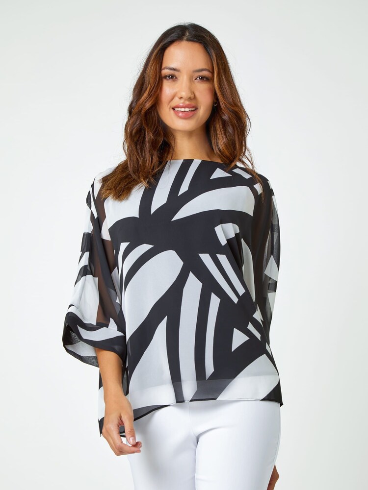 Roman Black Abstract Print Overlay Top - Image 1 of 5