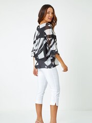 Roman Black Abstract Print Overlay Top - Image 2 of 5