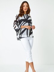 Roman Black Abstract Print Overlay Top - Image 3 of 5