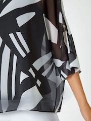 Roman Black Abstract Print Overlay Top - Image 5 of 5