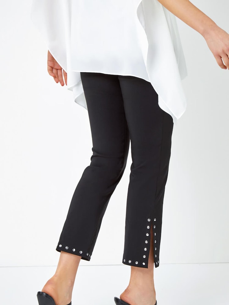 Roman Black Stud Detail Cropped Stretch Trousers - Image 2 of 5