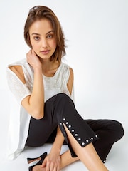 Roman Black Stud Detail Cropped Stretch Trousers - Image 3 of 5