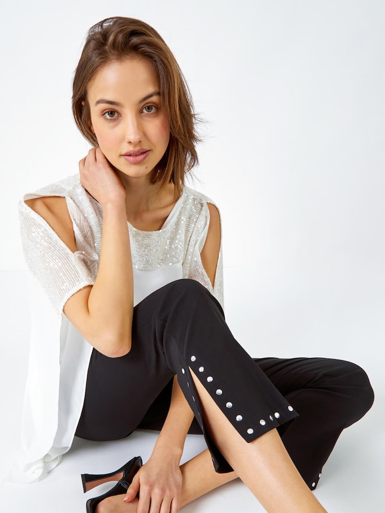 Roman Black Stud Detail Cropped Stretch Trousers - Image 3 of 5