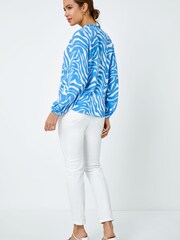 Roman Blue Zebra Print Blouse - Image 2 of 5