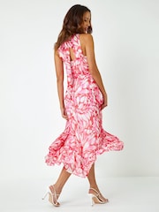 Roman Pink Halter Neck Butterfly Print Dress - Image 2 of 5