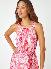 Roman Pink Halter Neck Butterfly Print Dress - Image 4 of 5