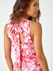 Roman Pink Halter Neck Butterfly Print Dress - Image 5 of 5