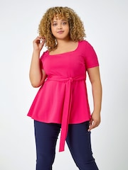 Roman Pink Curve Stretch Peplum Top - Image 1 of 1