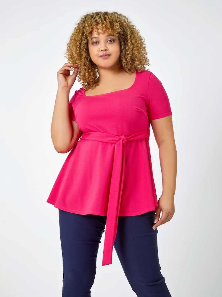 Roman Pink Curve Stretch Peplum Top - Image 1 of 1