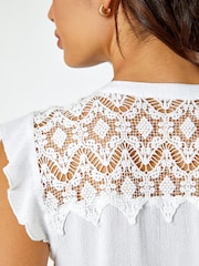 Roman White Lace Yoke Sleeveless Blouse - Image 5 of 5