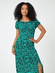 Roman Green Petite Leaf Print Midi Dress - Image 1 of 5