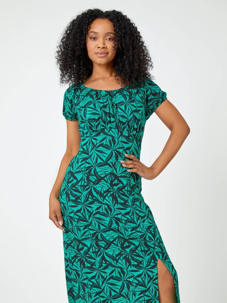 Roman Green Petite Leaf Print Midi Dress - Image 1 of 5