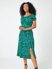 Roman Green Petite Leaf Print Midi Dress - Image 2 of 5