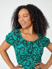 Roman Green Petite Leaf Print Midi Dress - Image 4 of 5