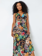 Roman Black Petite Tropical Print Maxi Dress - Image 1 of 5
