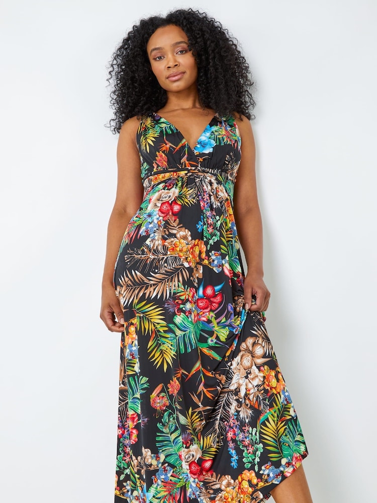 Roman Black Petite Tropical Print Maxi Dress - Image 1 of 5