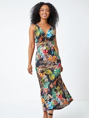 Roman Black Petite Tropical Print Maxi Dress - Image 3 of 5